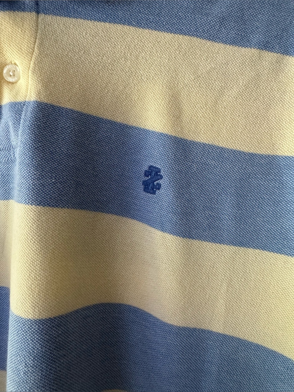 Izod Men’s Light Blue and Yellow Horizontal Stripe Polo - Picture 3 of 8
